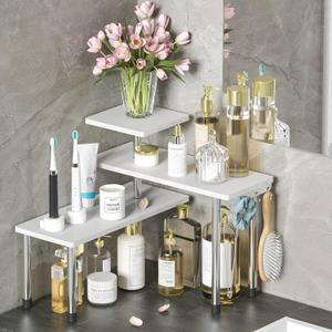 ZHWS Bathroom Counter Organizer Corner Shelf Bathroom Organization Bamboo 3 Tier Spice Rack Makeup Organizer Bookshelf Space Saving Rack Kitchen Office Living Room (White)