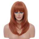 Rugelyss Long Auburn Wig with Bangs Layered Curly Copper Red Wigs for Women Natural Ginger Synthetic Wigs for Daily Use