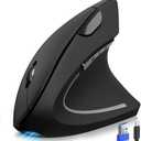 TECKNET Ergonomic Mouse, Rechargeable 2.4G+Bluetooth Vertical Mice 6 DPI Adjustable, Wireless Optical Carpal Tunnel Mouse for Right Hand, Silent 6 Buttons for Laptop, PC, MacBook, iPad - Black