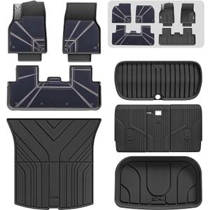 3W Tesla Model Y 2025 2026 Juniper Floor Mats, Full Set with Carpets, Metal Pedal, Double Layer, Model Y Car Accessories TPE All Weather Waterproof Custom Fit Truck Liners Premium/Performance Model