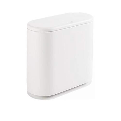 12 Liter Rectangular Plastic Trash Can with Press Top Lid,White Modern Wastebasket Thin Trash Cans,3.2 Gallon Garbage Container Bin for Bathroom,Bedroom,Kitchen,Office and Powder Room