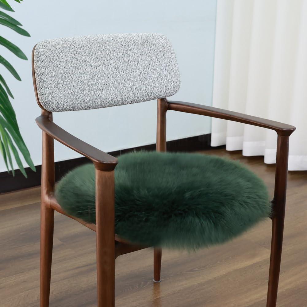 Square Fur Sheepskin Chair Cover Seat Cushion Pad Super Soft Area Rugs (Military Green, Round 16.5" (Pack of 1))