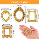 90 Pcs Vintage Mini Picture Frames, Small Gold Resin Picture Frame Baroque Antique Resin Jewelry Frame Oval Square Heart Miniature Display Table Wall Hanging Frames for Home Wedding Christmas Decor