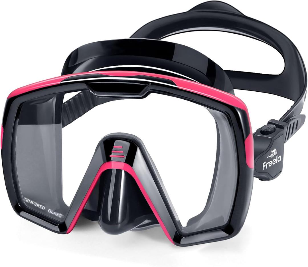 Freela Adult Swim Goggles Mask for Adult with Nose Cover, Tempered Glass Anti Fog Waterproof 180 Clear Wide View men women