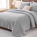 Velvet Quilt Set King Size - 3-Piece Lightweight Bedding, Soft Velvet Comforter, Oversized Bedspread Coverlet for All Season, Soft Gray