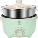 Drizzle 3L Hot Pot Cooker Skillet Steamer - Multifunction Frying Pan 110V Non-Stick Grill 3L Stir-fried Stewed Cookware Steak Noodle Ramen Shabu Shabu Pot - Home Party Kitchen Dorm Cooking Green