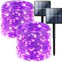 2-Pack 200 LED Solar Fairy Lights Outdoor, Upgraded Oversize Lamp Beads & Super Bright Solar String Lights Outoor, 8 Modes Solar Lights for Garden Patio Decorations(Purple)