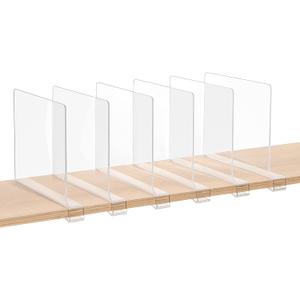 Clear Acrylic Shelf Dividers, Closets Shelf and Closet Separator for Organization in Bedroom, Kitchen and Office Shelves (6 Pack)