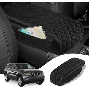 Custom Fit for Center Console Cover 2011-2021 Jeep Grand Cherokee Armrest Cover Center Console Pad Interior Accessories Car Armrest Seat Box Cover Protector with Pockets Storage Bag
