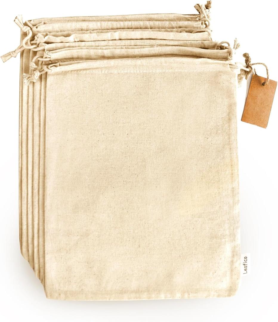 Cotton Storage Bags  X-Large 14x17 Inch (6-Pack)  Reusable Muslin Bags with Drawstrings  Biodegradable Canvas Fabric Sacks  Perfect for Bread, Bulk Produce, Potatoes, Onions, Shoes