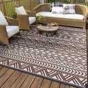 MontVoo Outdoor Rug Carpet Waterproof 5x8 Outdoor Patio Rug Mat Reverisble Plastic Straw Outdoor Rug for RV Camping Picnic Beach Balcony Boho Beige Brown