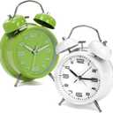 2 Pack Twin Bell Alarm Clock, Loud Retro Alarm Clock with Backlight, 4 Inch Silent Non-Ticking Analog Alarm Clocks for Heavy Sleepers, Bedroom and Home Decoration