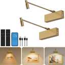 Wireless Picture Light for Wall with Adjustable LED Beam, 8000mAh Rechargeable Art Light for Paintings, Dimmable and Zoomable Spotlight for Gallery, Living Room, Hallway (Gold, 2 Pack)