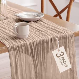 Pureegg 3-Pack Cheese Cloths Table Runner, 120'' Boho Table Cloth Decorations for Party, Baby Shower, Wedding and Farmhouse, Fabric Room Decor, Nude