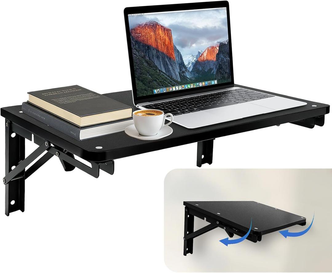 Folding Wall Desk for Small Space, Black 21.7″ Wooden Floating Table, 21.7in