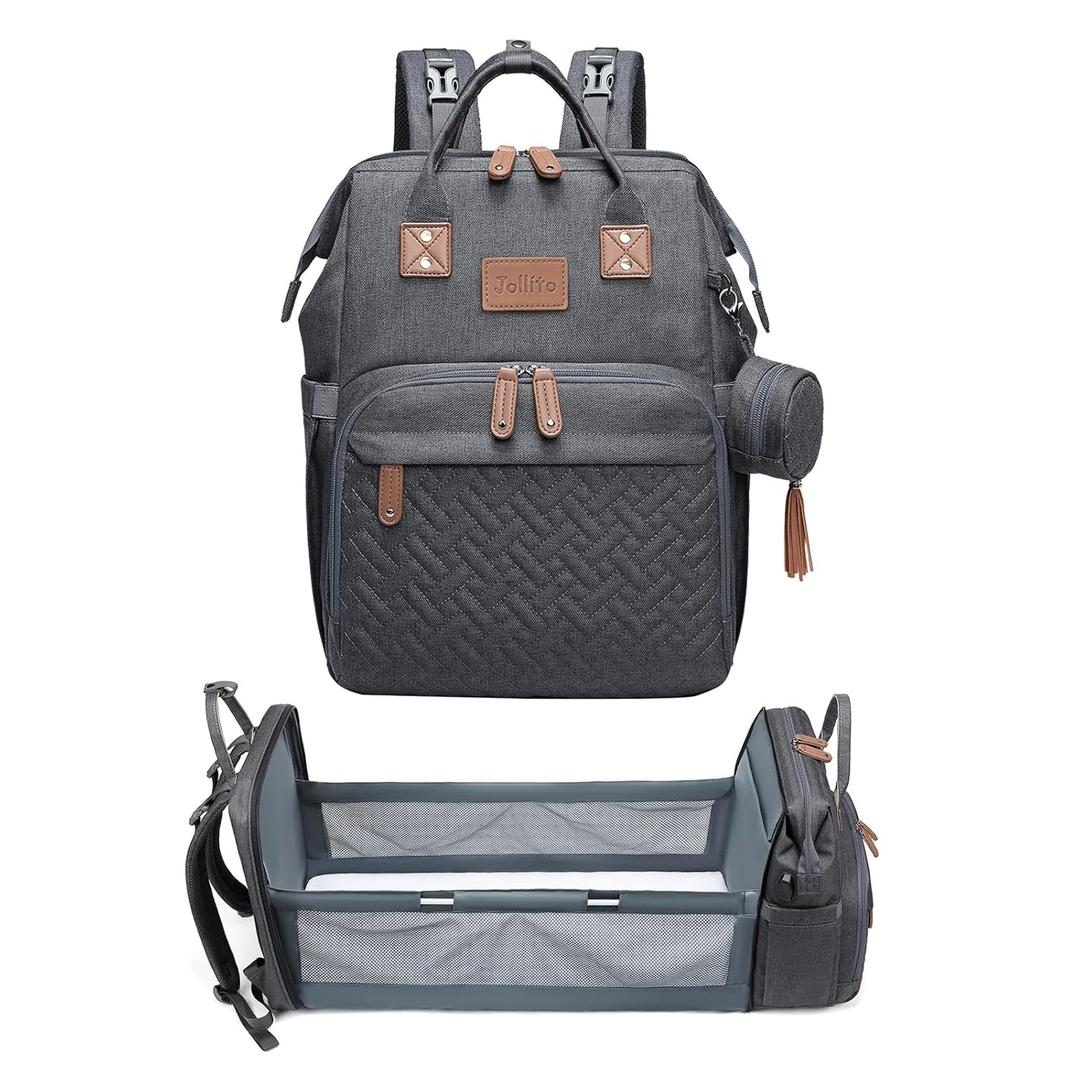 JOLLITO Diaper Bag Backpack with Changing Station Large Capacity Multifunction Baby Bags for Boy Girl Travel For Moms Dads Baby Registry Search Essentials Shower Gifs Gray (Grey)