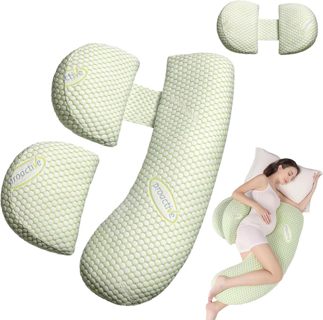 Pregnancy Pillow for Women - Full Body Maternity Pillow for Back & Hip Support, Removable Soft Cover for Side Sleeper Comfort (Green)