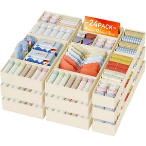 DIMJ Drawer Organizer Clothes 24 Pack - Foldable Baby Organizers and Storage Dresser Organizer for Bedroom, Closet Nursery Organization Dresser Dividers for underwear, Sock, Bra, Belt, Tie (Beige)