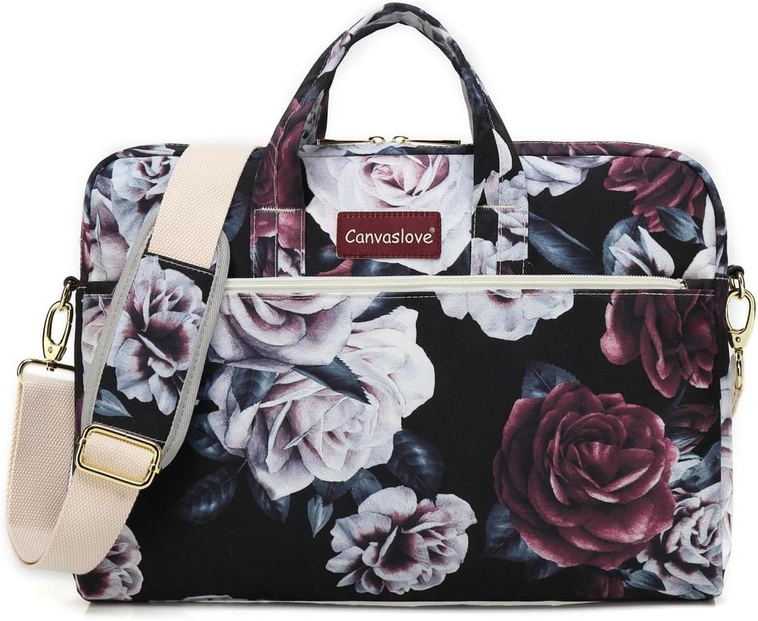 Canvaslove Red and White Rose Laptop Shoulder Messenger Bag Case With Rebound Bubble Protection for 15.6 inch-16 inch laptop