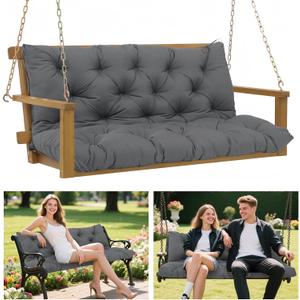 Porch Swing Cushions 60x40 Inch, 5" Extra Thick Waterproof Outdoor Swing Seat Cushion with Backrest & 8 Non-Slip Ties PP Cotton + Memory Foam Fill, Fade-Resistant 3-Seater Replacement for Patio Bench