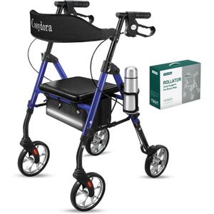 Cosydora Rollator Walkers for Seniors with Seat, 13.6 Lbs Ultra Lightweight Foldable Rolling Walker, 350Lbs Heavy Duty Aluminum, 8" All Terrain Wheels, Dual Adjustable Height, Navy Blue