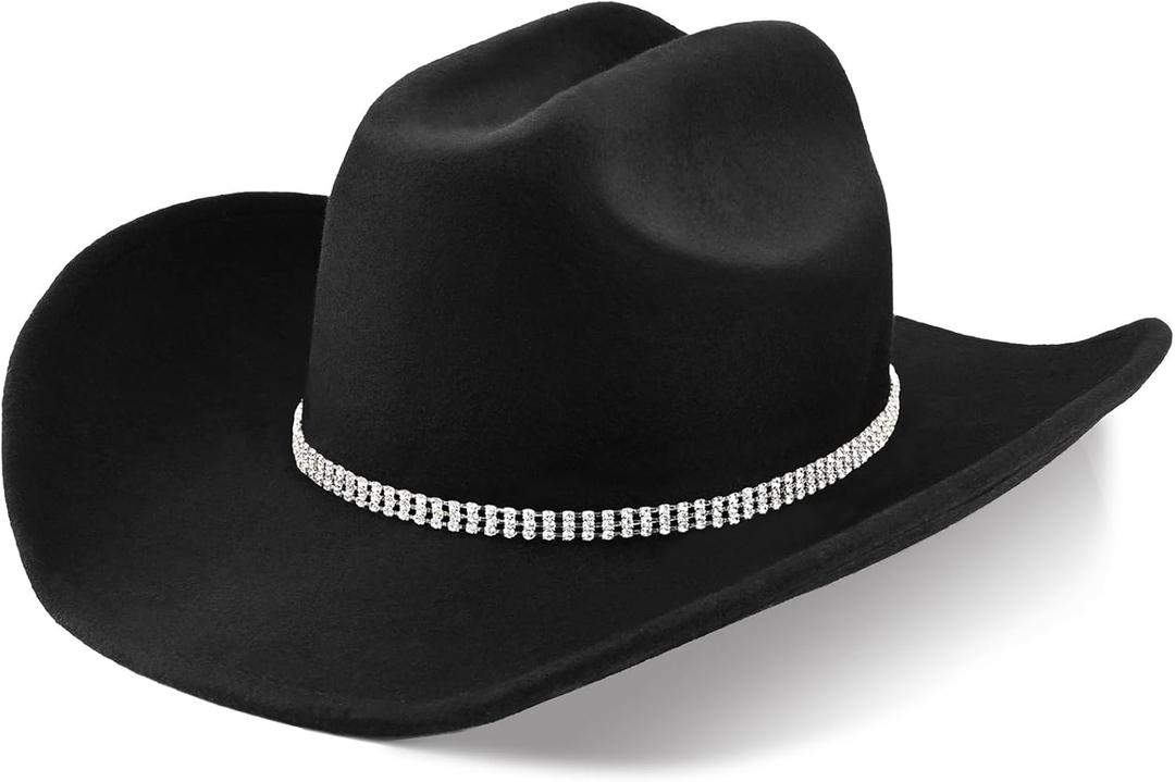 100% Wool Western Cowboy Hat for Men Women Classic Fedora Hat Felt Cowgirls Hats with Two Decorative Bands (Large-X-Large)