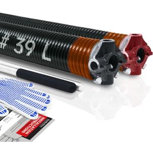 Pair of 2" Garage Door Torsion Springs Set with Non-Slip Winding Bar & Gloves,High Precision Electrophoresis Black Coated, for Replacement & Installation, MIN 16,000 Cycles (0.273x2''x39'')