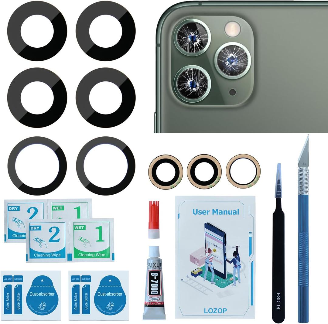 LOZOP Rear Camera Glass Replacement with Adhesive Pre-Installed, Repair Tools and Installation Manual Compatible with iPhone 16 Pro and 16 Pro Max (2 Packs)