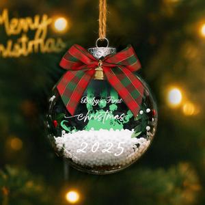 Stylor Baby's First Christmas Ornament 2025 - DIY Clear Plastic Flat Ball Handprint Kit Keepsake, for Newborn Boy or Girl, My 1st Xmas Tree Hanging Snowflakes Decoration