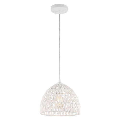 JONATHAN Y 10.25" White Modern Bohemian Woven Rope LED Pendant Light Fixture, Adjustable Dome Ceiling Lamp for Kitchen Island, Rope Shade, Coastal Farmhouse Decor (JYL6513A)