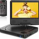 WONNIE 9.5" Portable DVD Player for Kids with 7.5" Swivel Screen, 6 Hours Rechargeable Battery, Car DVD Player with AV in/Out, Dual Speakers, Remote Control, Support USB/SD Card/Sync TV, All Regions