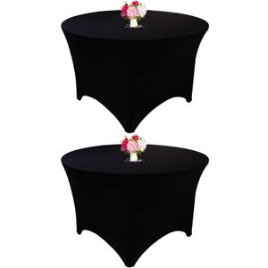 2 Pack 5FT Round Spandex Tablecloth 60" Round Elastic Table Cover Washable Wrinkle Resistant Fitted Table Cloth for Wedding Party Birthday Banquet Bar Events(Black)