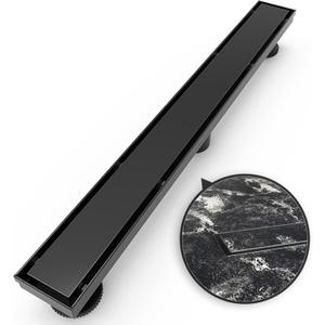 24 Inch Linear Shower Drain Rectangular Floor Drain with Accessories Reversible 2-in-1 Cover Tile Insert Grate Removable SUS304 Stainless Steel CUPC Certified Matte Black