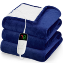 Heated Blanket Electric Throw 50"X60", Heating Blanket with 10 Heat Levels 1/2/4/6/8 Hours Auto-Off Overheat Protection, Flannel Sherpa Soft Warm Heater Blanket, ETL Certified Sea Blue