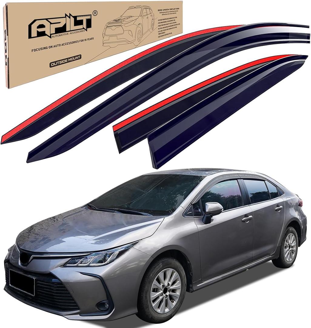 Outside-Mount Rain Guards Window Visors for 2020-2026 Toyota Corolla Sedan (NOT for Hatchback) Full-Size Wind Vent Deflectors Car Accessories Dark Smoke 4-Piece Set with Thicker