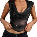 Floerns Rave Outfits for Women Sexy Backless Hoodie Draped Halter Tank Top Going Out Concert Festival Party Streetwear (Black Jade, XS)