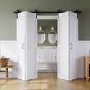 Bifold Barn Door 60" x 84", MDF Bi-Fold Sliding Closet Doors with Hardware Kit Included, Pre-Finished Easy Assembly, Water-Proof PVC Surface & Save Space, H-Frame, 68" Track for 4 Doors,White