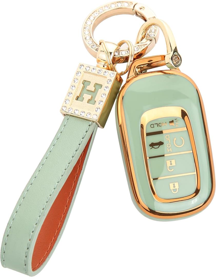 for 2022 Honda Key Fob Cover with Keychain, For Honda Accord Civic Smart Remote Key Fob Case, 
A-green