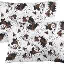 Cow Print Throw Pillow Cover Queen Size Set of 2 Western Cow White Brown Cowhide Printed Lumbar Pillow Case Decorative Soft Standard Pillow Cases with Zipper Cushion Covers for Bed, Sofa, Couch, 20"x30"