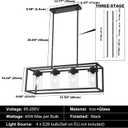 Black Kitchen Light Fixture,Farmhouse Chandeliers for Dining Room,Rustic Rectangle Linear Pendant Ceiling Light with Clear Glass Shade