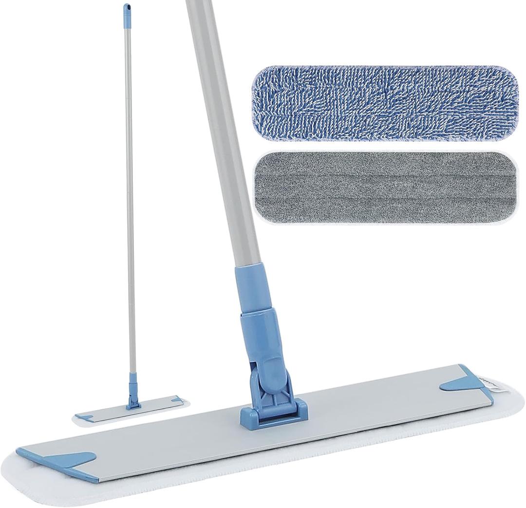 18'' Microfiber Mop for Floor Deep Cleaning, Extendable Long Handle with Aluminum Plate, Wet Mopping and Dry Dusting Chenille Pads Included Great for Hardwood, Laminate, Vinyl, Tile Cleaning