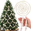12 ft Boho Macrame Garland for Christmas Tree Xmas Wooden Beads Crochet Garland with Tassel Farmhouse Neutral Christmas Knitted Decor for Holiday Tree Fireplace Furniture Home Wall Hanging Decor
