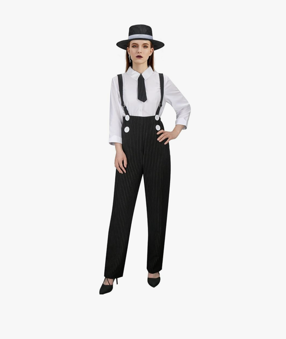 1920s Gangster Gatsby Costume Outfit for Adult Women Girls Mobster Mafia Roaring 20s Halloween Cosplay Pinstripe Suit XXL