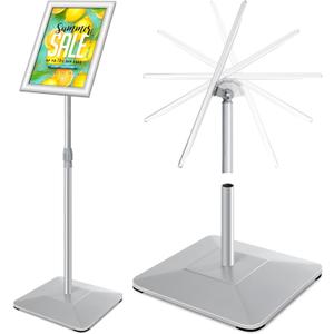 8.5"x11" Pedestal Poster Sign Stand with Heavy Duty Base, Adjustable Sign Holder Standing Floor Sign Stand for Office,Store,School,Church,Public Sign Displayed Stands, Silver