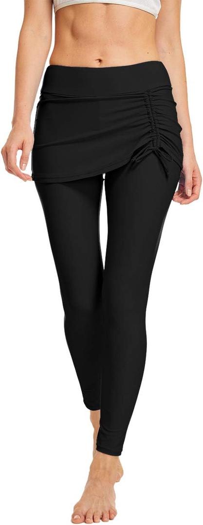 Seagoo Swim Skirt with Leggings Women UV Protection Skirted Swimming Leggings Pants (Medium, Black)