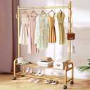 Clothes Rack, Standing 360 Rolling Clothing Rack for Hanging Clothes, Sturdy Metal Garment Racks, Multifunctional Clothes Organizer, Coat Rack for Bedroom Laundry Living Room (Gold, 5914.565inch)
