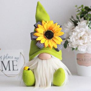 Small Sunflower Gnome Plush, Perfect for Spring Home Decor and Gifts, Ideal World Bee Day Decorations, Kitchen or Tiered Tray Summer Display, Green