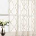 Beige Sheer Curtains 84 Inches Long for Living Room Rod Pocket Back Tab Sand Taupe Tan Semi Sheer Curtain Geometric Embroidered Tuft Pom Textured Drapes Earth Tone Farmhouse Rustic Bedroom Nursery
