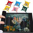 Pohxev Jigsaw Puzzle Mat Roll Up, Felt Saver Pad 43 x 26 Smooth Top Portable Keeper Up to 1500 Pieces with 6 Puzzle Sorting Trays & Travel-Friendly Storage Bag (Black)