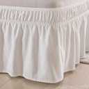 Wrap Around Bed Skirt - Ivory King Size Bed Skirt with 12 Inch Drop, Adjustable Elastic Dust Ruffles Easy Fit, King Bed Skirts with Jacquard Texture, Easy Install